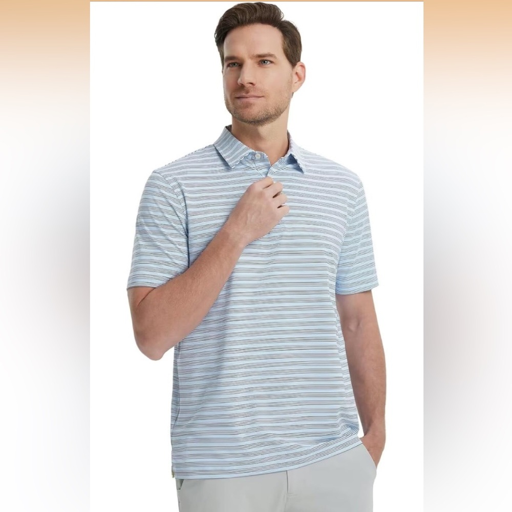 MAELREG (2XL) Navy/Blue Stripe Golf Shirts Short Sleeve Moisture Wicking. New